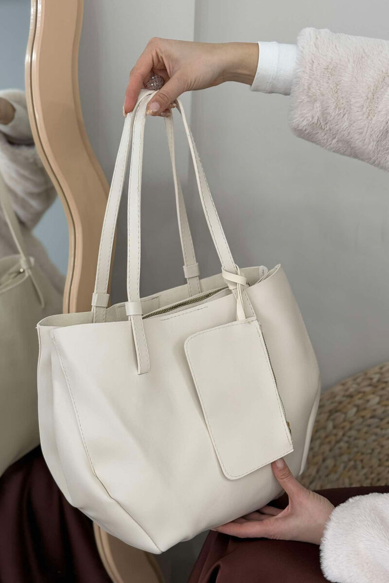 ONE COLOR BUTTONED WOMEN BAG CREAM/KREM - 2