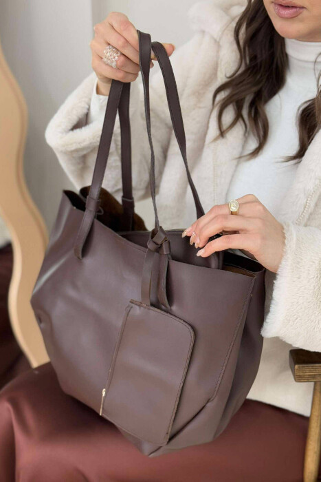 ONE COLOR BUTTONED WOMEN BAG DARK BROWN/KAE - 2