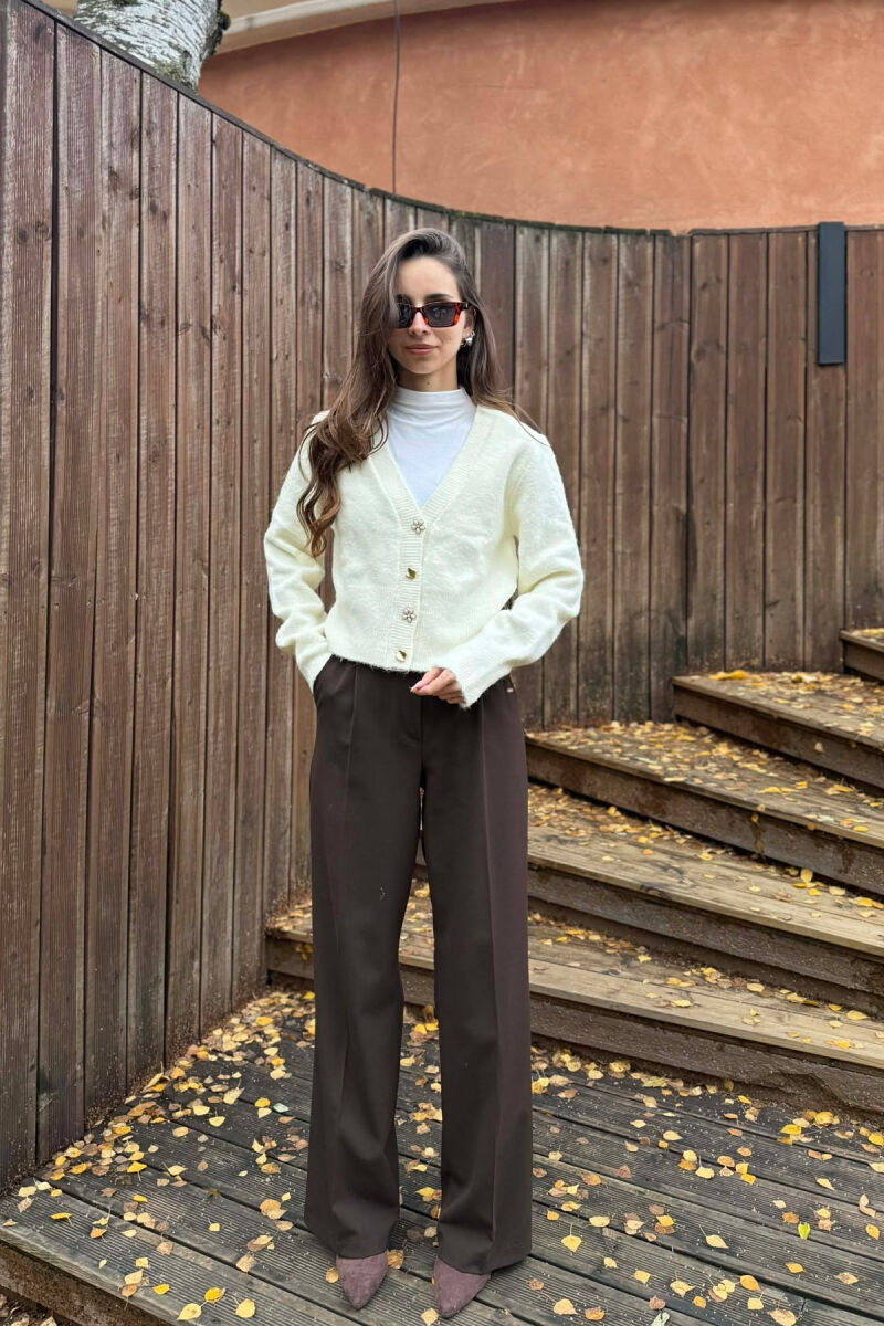 ONE COLOR BUTTONED WOMEN CARDIGAN CREAM/KREM - 1