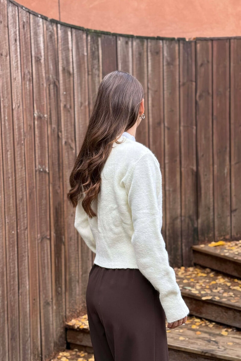 ONE COLOR BUTTONED WOMEN CARDIGAN CREAM/KREM - 3