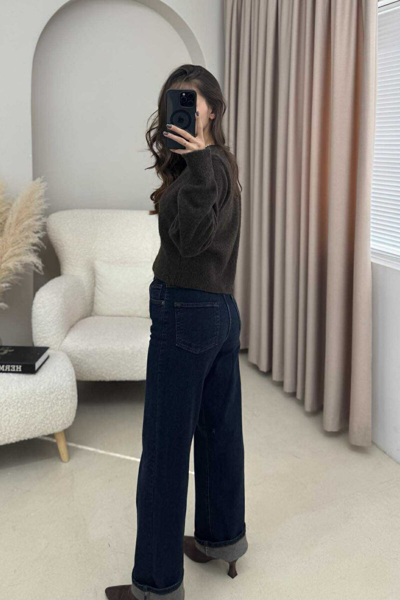 ONE COLOR BUTTONED WOMEN CARDIGAN DARK BROWN/KAE - 3