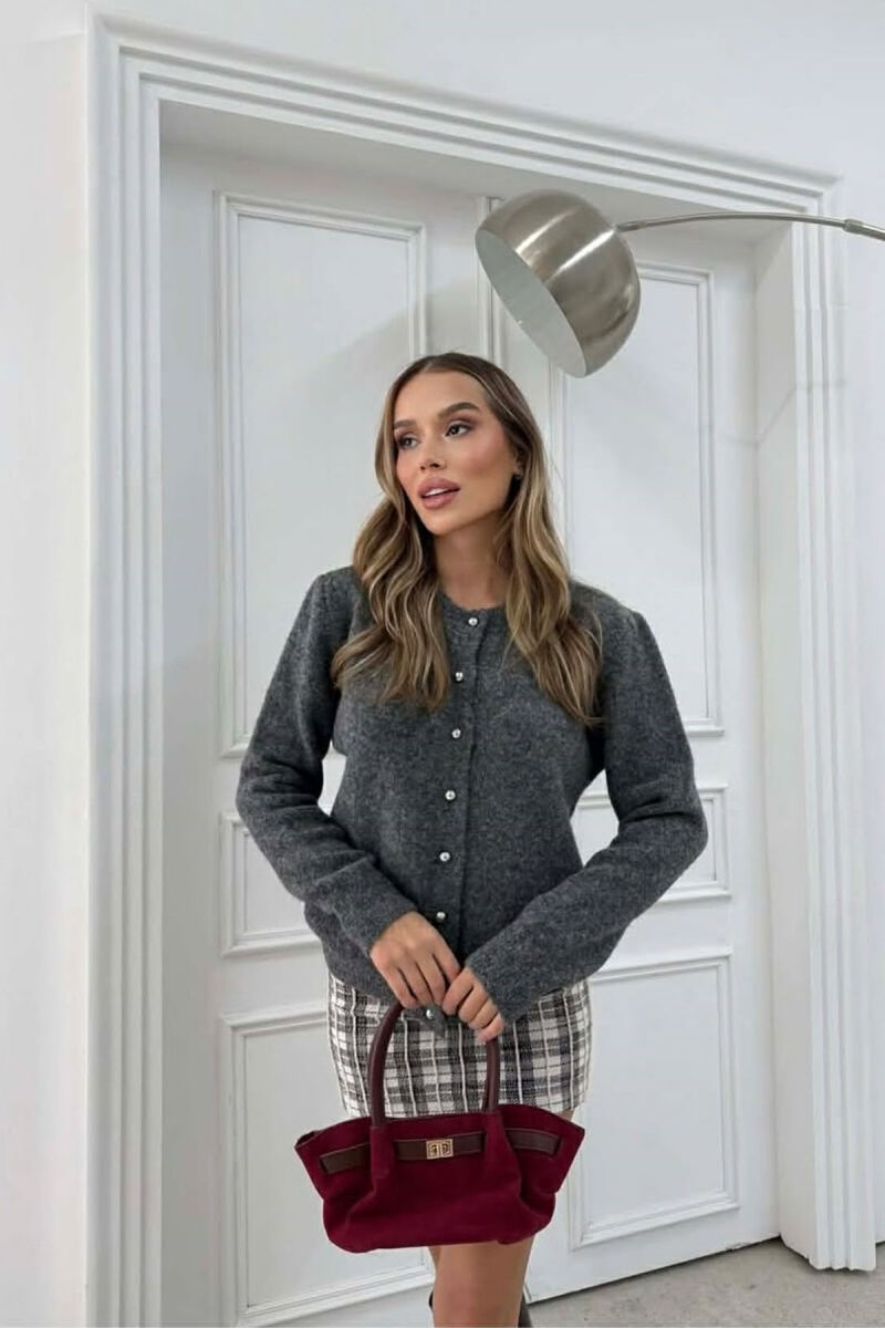 ONE COLOR BUTTONED WOMEN CARDIGAN DARK GREY/GEE - 3