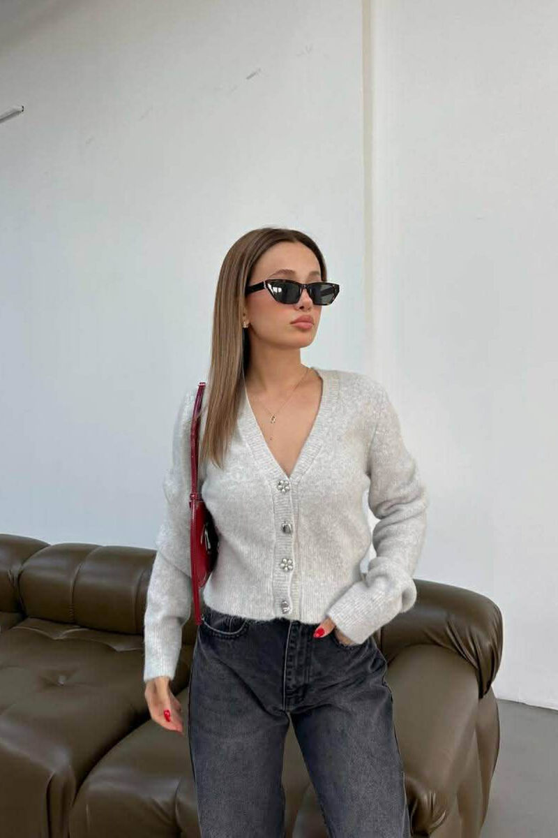 ONE COLOR BUTTONED WOMEN CARDIGAN LIGHT GREY/GZ - 1