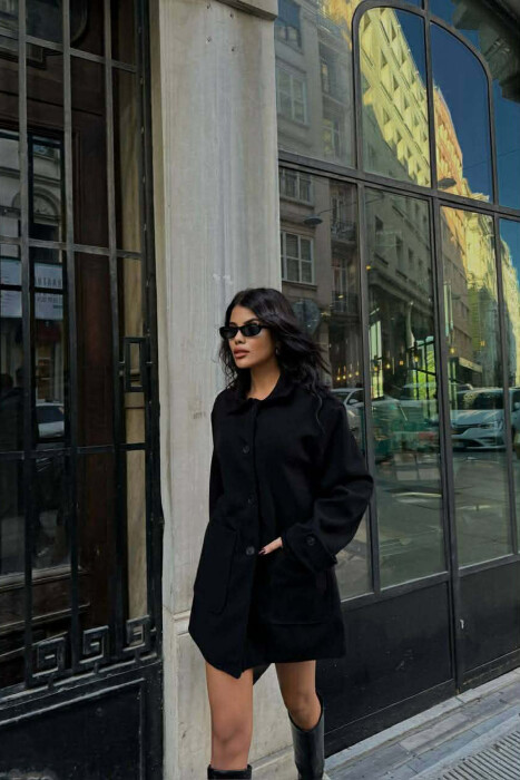 ONE COLOR BUTTONED WOMEN JACKET BLACK/ E ZEZE - 2