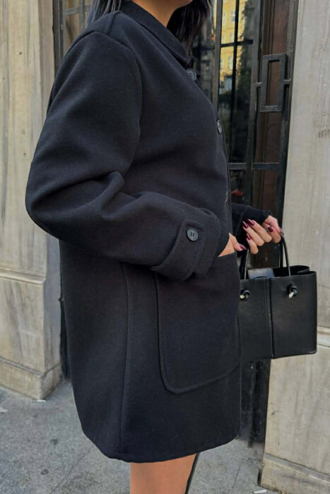 ONE COLOR BUTTONED WOMEN JACKET BLACK/ E ZEZE - 3