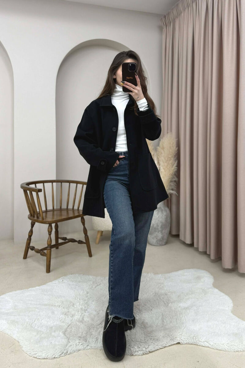 ONE COLOR BUTTONED WOMEN JACKET BLACK/ E ZEZE - 2