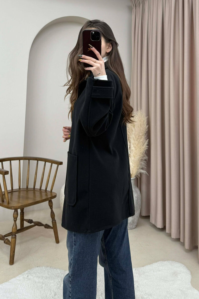 ONE COLOR BUTTONED WOMEN JACKET BLACK/ E ZEZE - 4