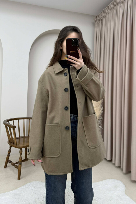 ONE COLOR BUTTONED WOMEN JACKET DARK BEIGE/BEZHE ERRET 