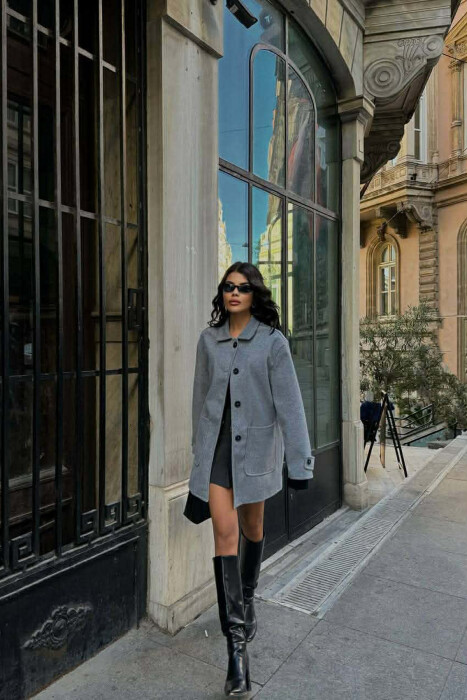 ONE COLOR BUTTONED WOMEN JACKET GREY/GRI 