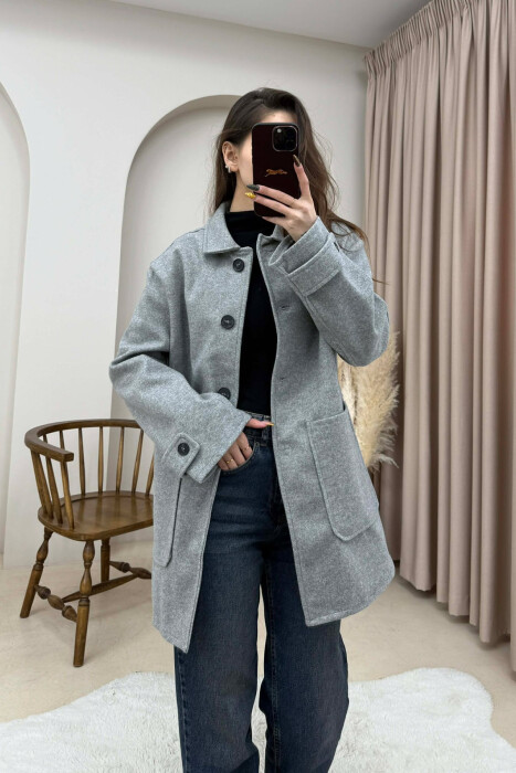 XHAKETE NJE NGJYRESHE ME BUTONA PER FEMRA NE NGJYRE GRI - KLAUDIO FASHION