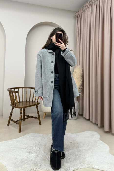 ONE COLOR BUTTONED WOMEN JACKET GREY/GRI - 2