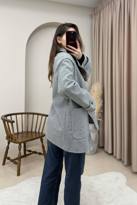 ONE COLOR BUTTONED WOMEN JACKET GREY/GRI - 5