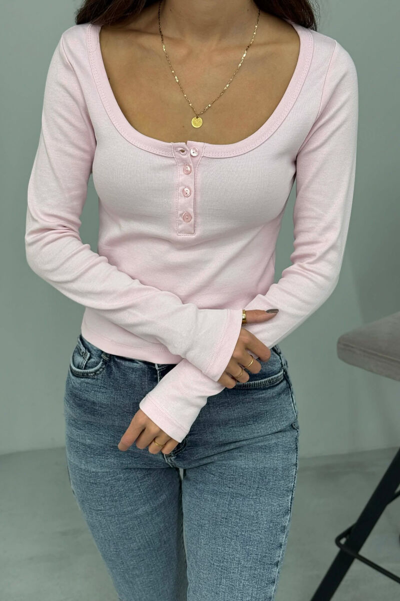 ONE COLOR BUTTONED WOMEN SWEATSHIRT BABY PINK/ROZB - 8