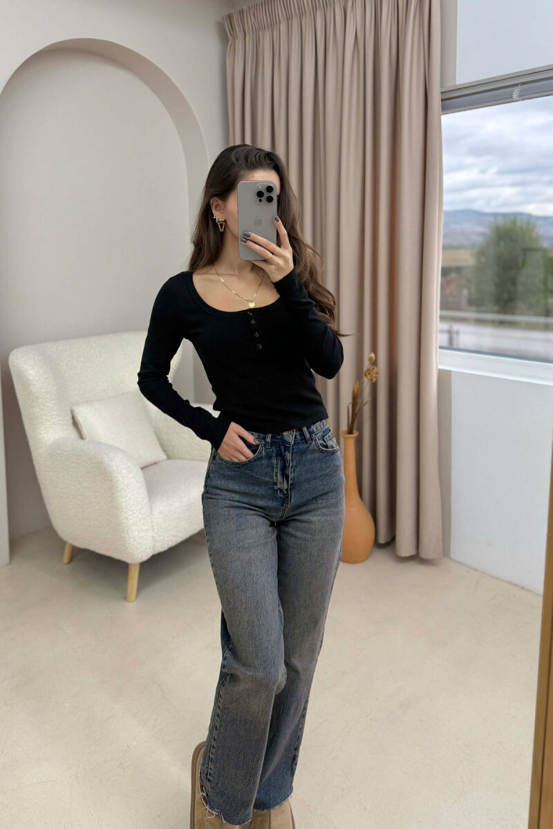 ONE COLOR BUTTONED WOMEN SWEATSHIRT BLACK/ E ZEZE - 9