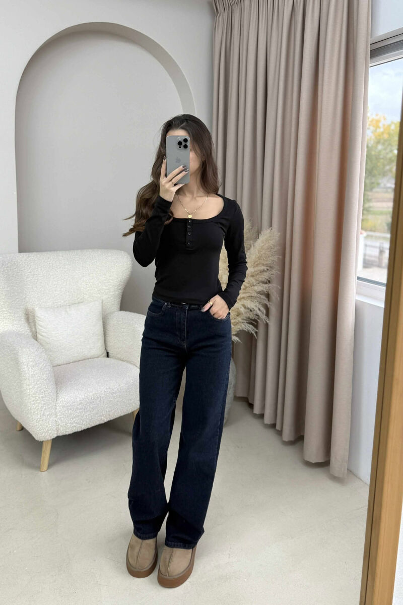 ONE COLOR BUTTONED WOMEN SWEATSHIRT BLACK/ E ZEZE - 3