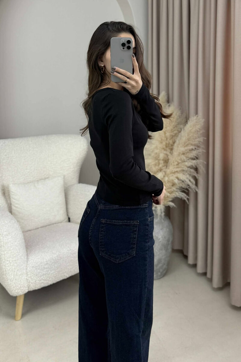 ONE COLOR BUTTONED WOMEN SWEATSHIRT BLACK/ E ZEZE - 5