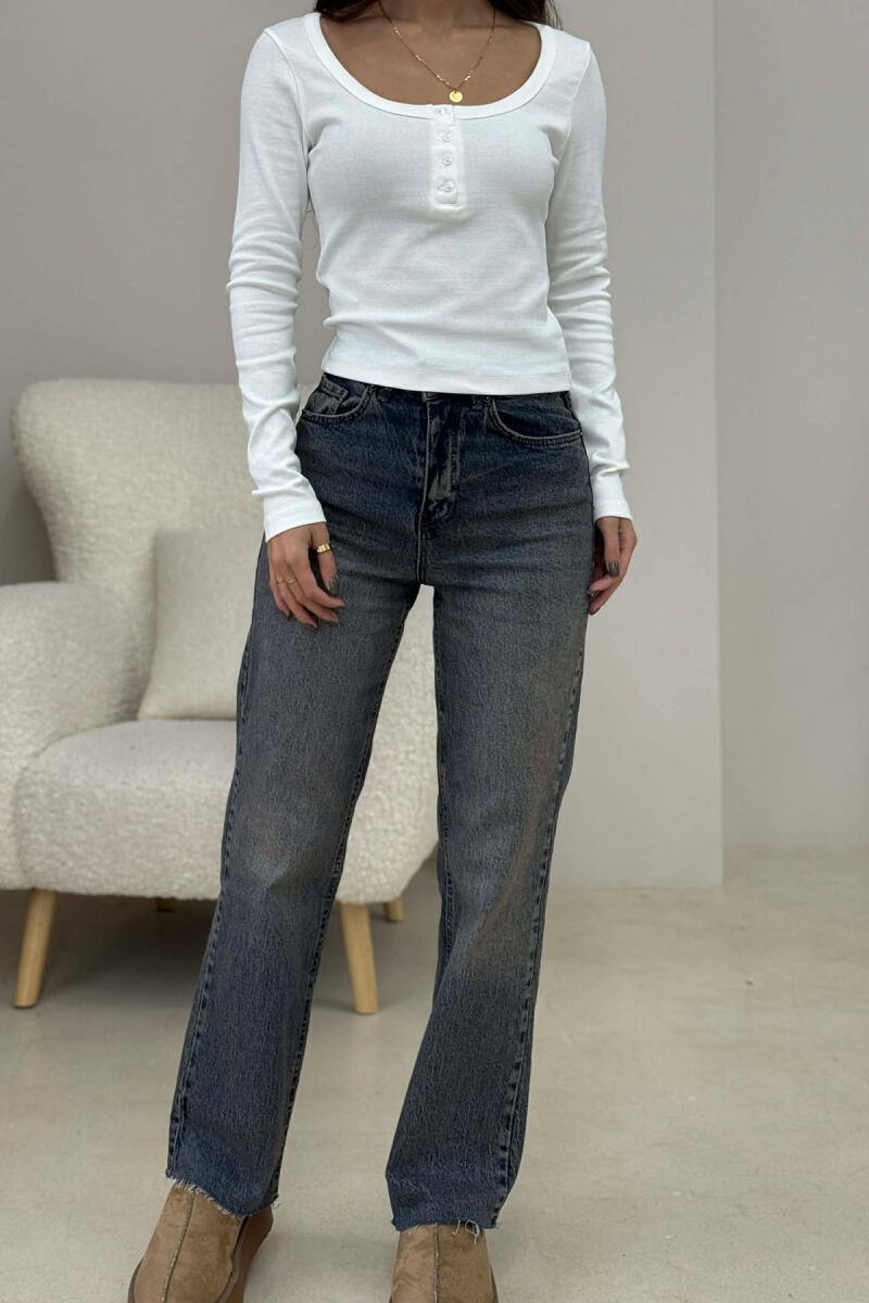 ONE COLOR BUTTONED WOMEN SWEATSHIRT WHITE-E BARDHE - 8