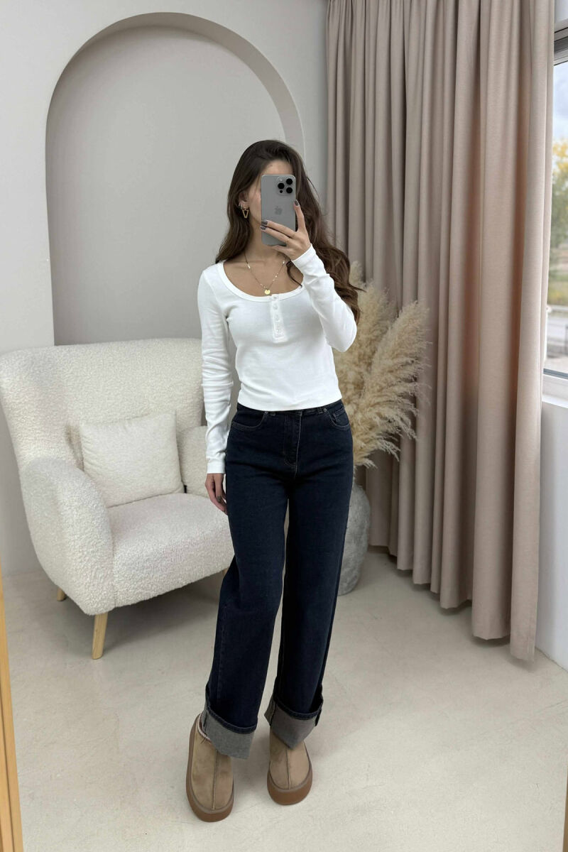 ONE COLOR BUTTONED WOMEN SWEATSHIRT WHITE-E BARDHE - 1