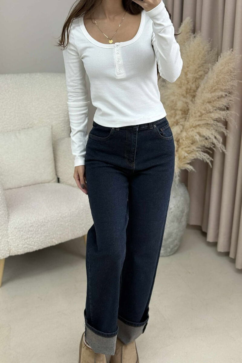 ONE COLOR BUTTONED WOMEN SWEATSHIRT WHITE-E BARDHE - 5