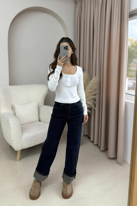 ONE COLOR BUTTONED WOMEN SWEATSHIRT WHITE-E BARDHE - 7