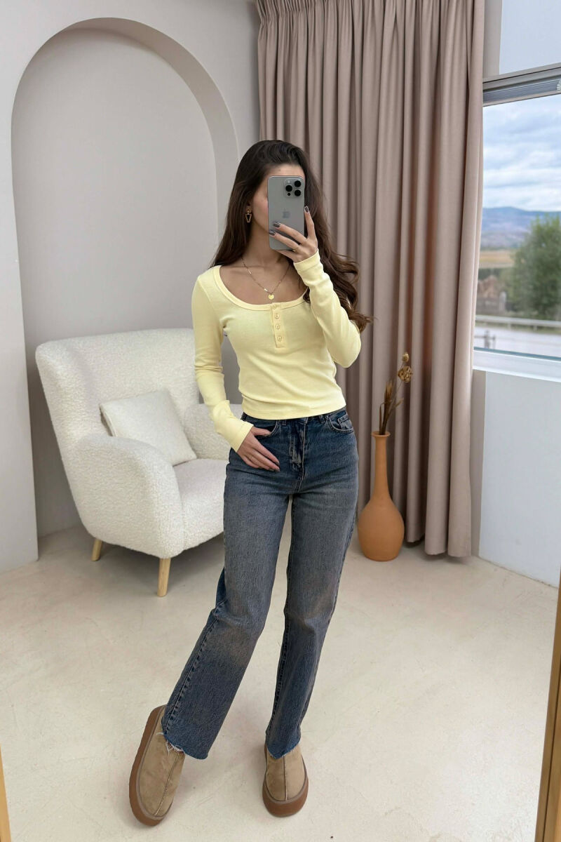 ONE COLOR BUTTONED WOMEN SWEATSHIRT YELLOW/E VERDHE - 2