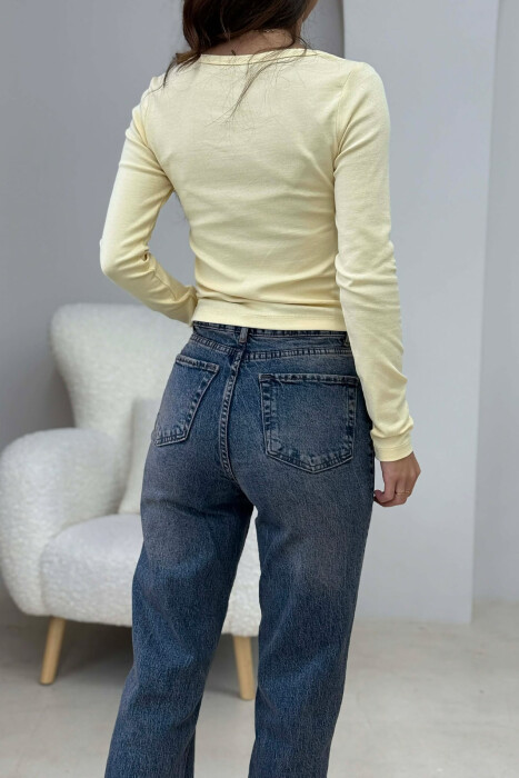 ONE COLOR BUTTONED WOMEN SWEATSHIRT YELLOW/E VERDHE - 8