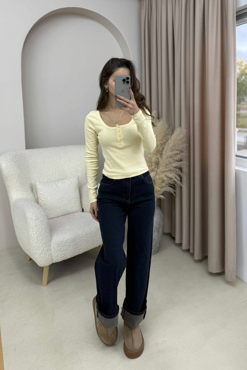 ONE COLOR BUTTONED WOMEN SWEATSHIRT YELLOW/E VERDHE - 1