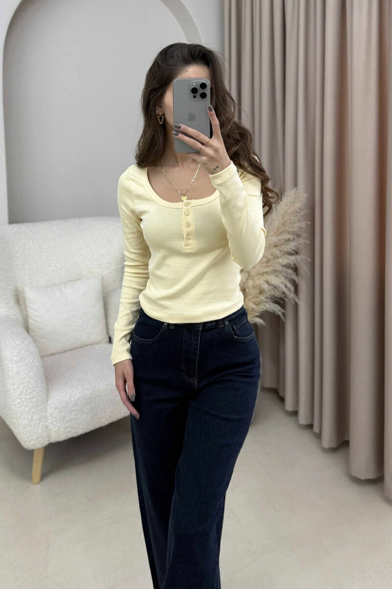ONE COLOR BUTTONED WOMEN SWEATSHIRT YELLOW/E VERDHE - 5