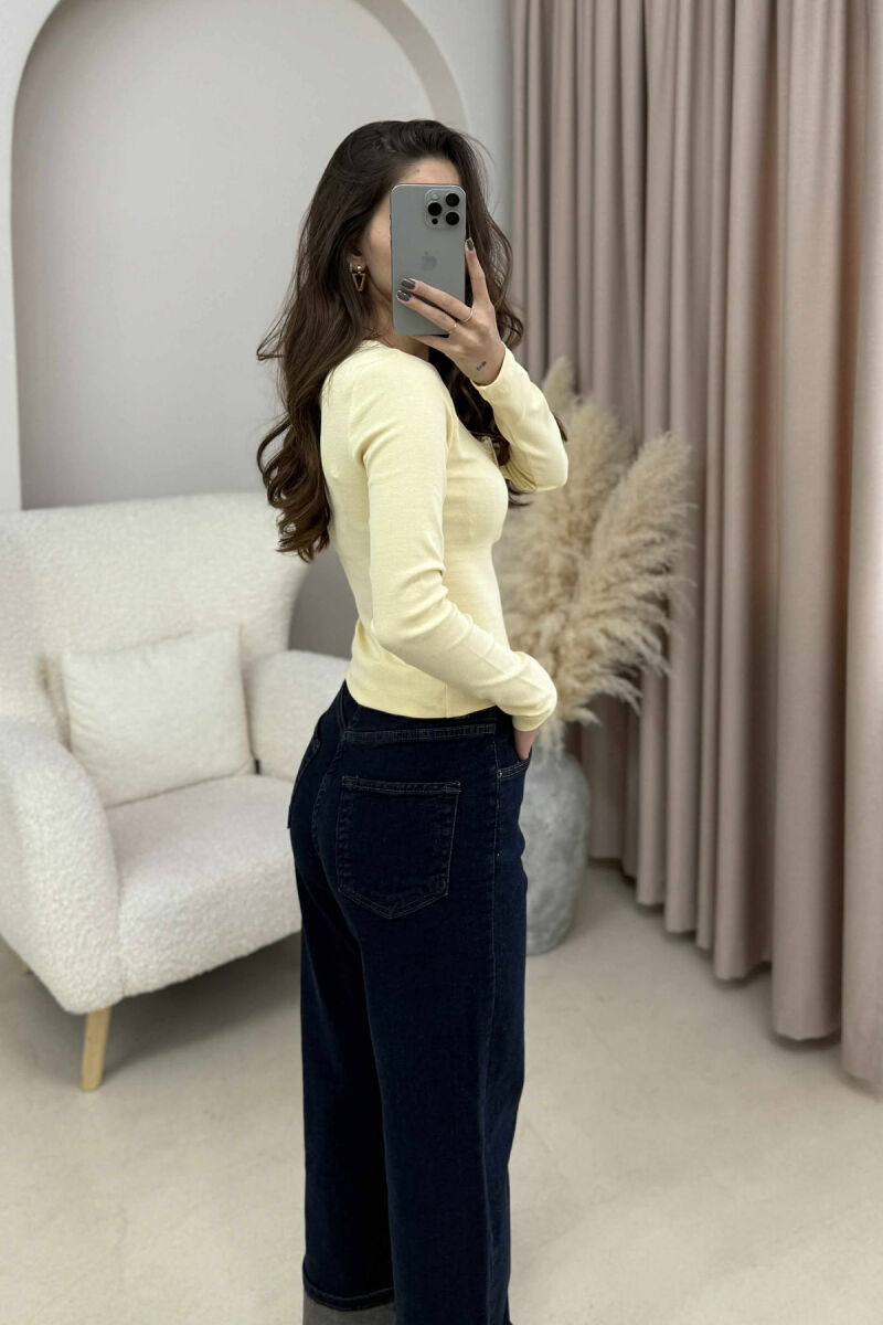 ONE COLOR BUTTONED WOMEN SWEATSHIRT YELLOW/E VERDHE - 7