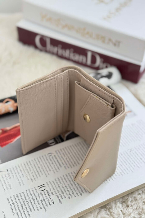 ONE COLOR BUTTONED WOMEN WALLET BEIGE/BEZHE - 4