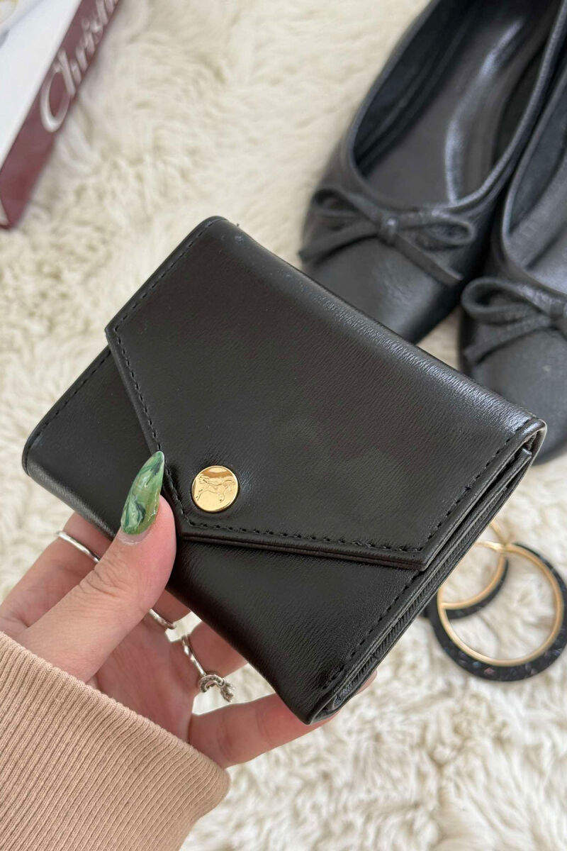 ONE COLOR BUTTONED WOMEN WALLET BLACK/ E ZEZE - 1