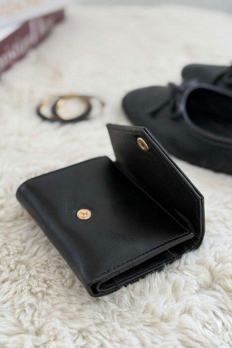 ONE COLOR BUTTONED WOMEN WALLET BLACK/ E ZEZE - 3