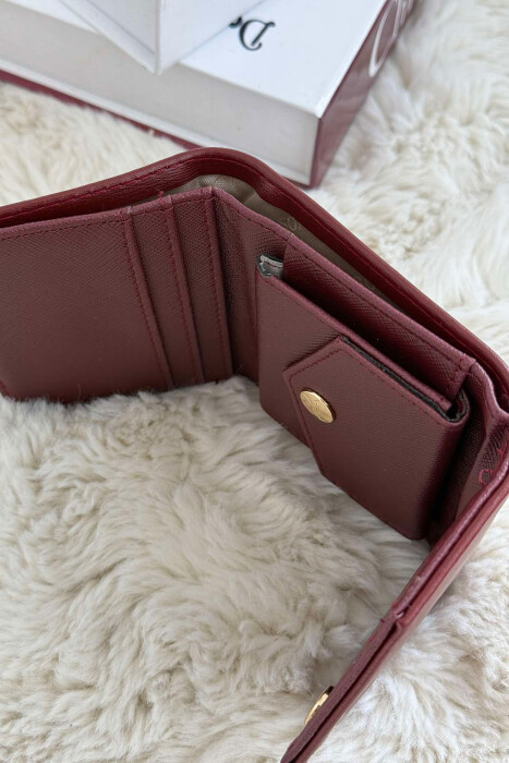 ONE COLOR BUTTONED WOMEN WALLET BURGUNDY/VISHNJE - 3