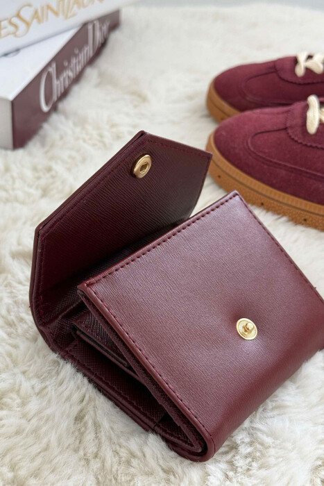 ONE COLOR BUTTONED WOMEN WALLET BURGUNDY/VISHNJE - 4