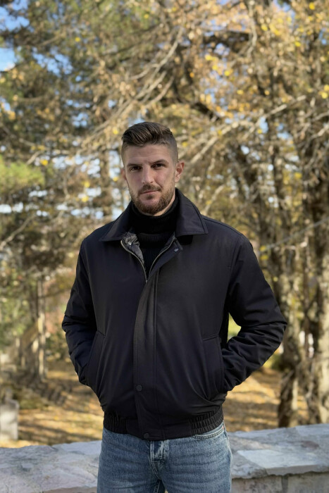 ONE COLOR BUTTONED+ZIPPER MEN JACKET BLACK/ E ZEZE - 2