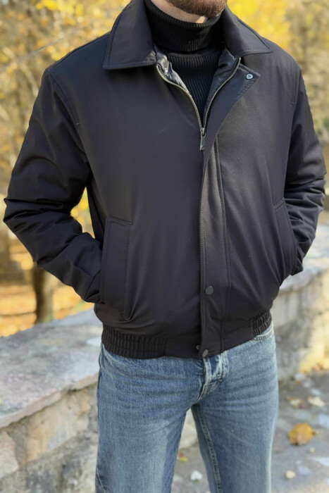 ONE COLOR BUTTONED+ZIPPER MEN JACKET BLACK/ E ZEZE - 3