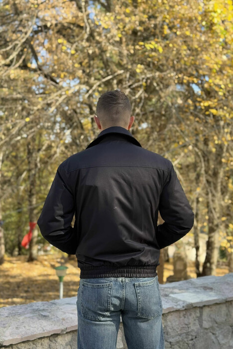 ONE COLOR BUTTONED+ZIPPER MEN JACKET BLACK/ E ZEZE - 4