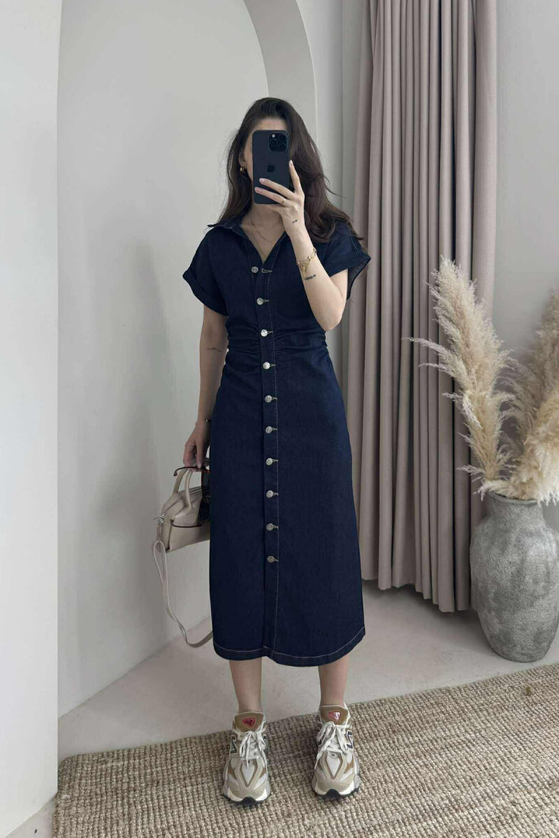 ONE COLOR BUTTONS DENIM WOMEN DRESS BLUE/BLU - 1
