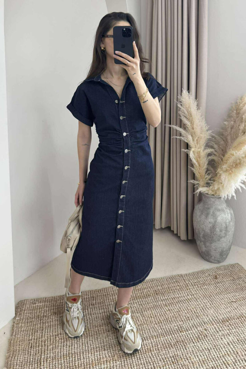 ONE COLOR BUTTONS DENIM WOMEN DRESS BLUE/BLU - 2