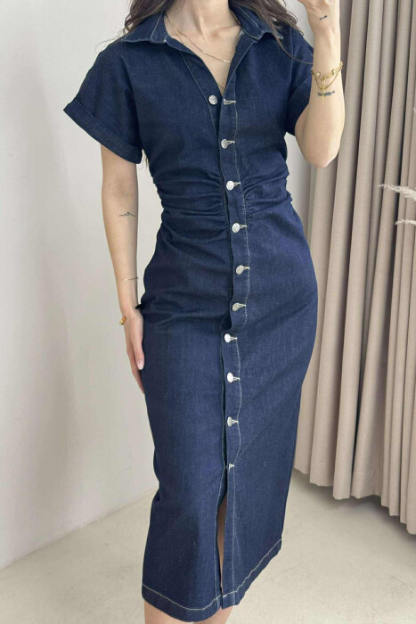 ONE COLOR BUTTONS DENIM WOMEN DRESS BLUE/BLU - 3