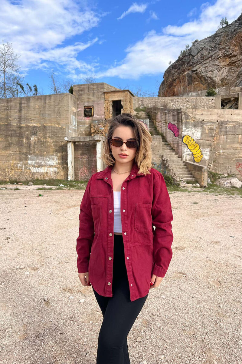 ONE COLOR BUTTONS DENIM WOMEN JACKET BURGUNDY/VISHNJE - 2