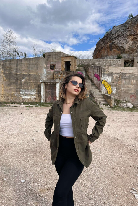 ONE COLOR BUTTONS DENIM WOMEN JACKET GREEN/JESHILE 