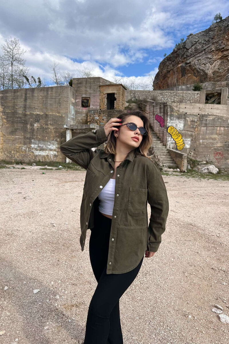 ONE COLOR BUTTONS DENIM WOMEN JACKET GREEN/JESHILE - 2