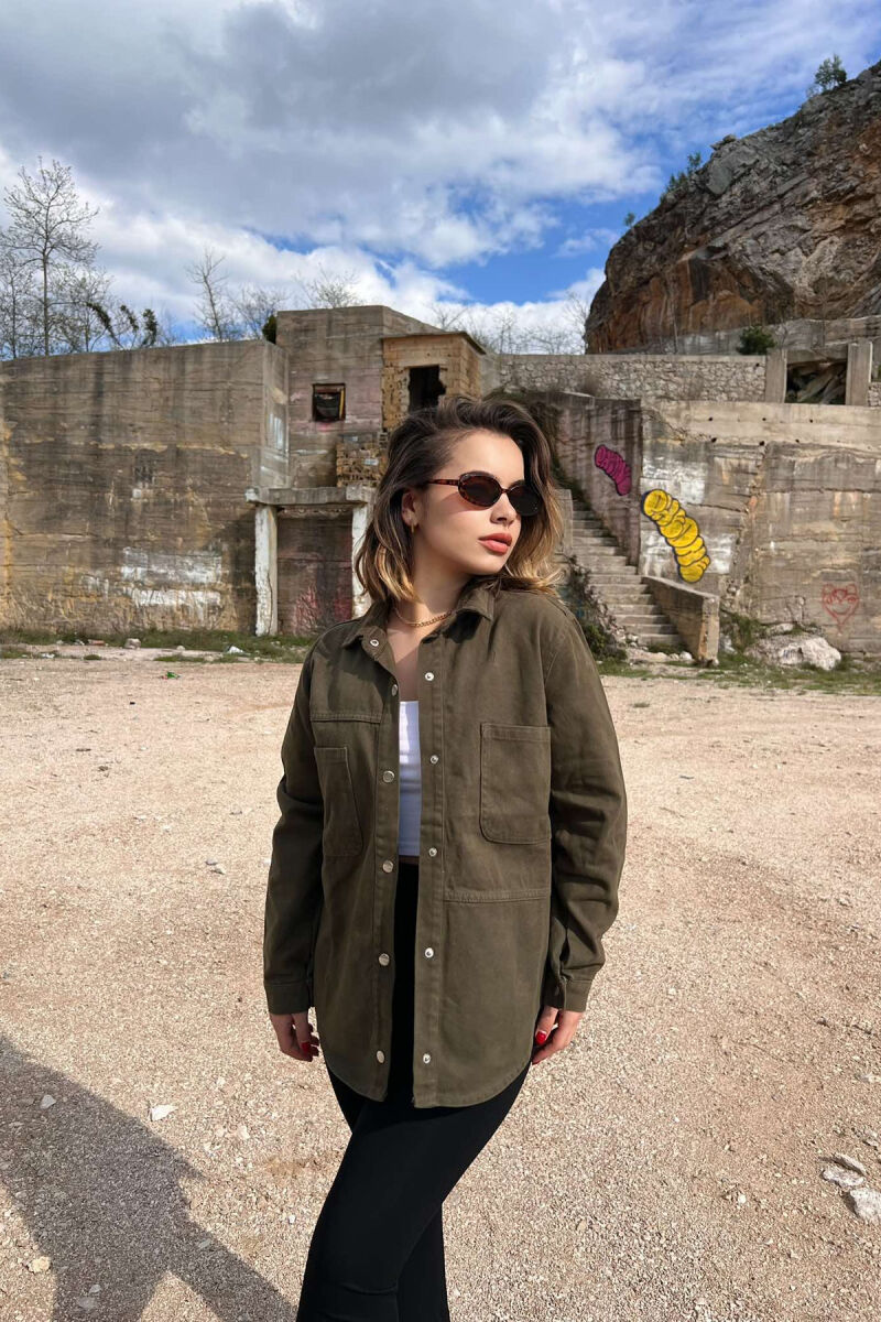 ONE COLOR BUTTONS DENIM WOMEN JACKET GREEN/JESHILE - 4