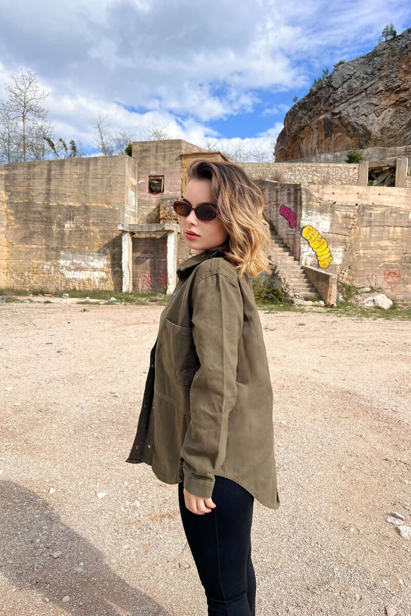 ONE COLOR BUTTONS DENIM WOMEN JACKET GREEN/JESHILE - 5