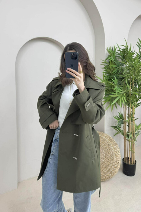 ONE COLOR BUTTONS DETAIL LACING WOMEN JACKET GREEN/JESHILE - 1