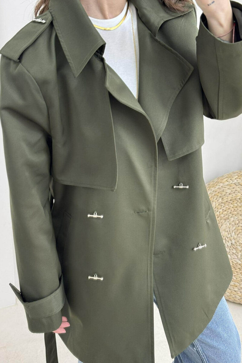 ONE COLOR BUTTONS DETAIL LACING WOMEN JACKET GREEN/JESHILE - 3