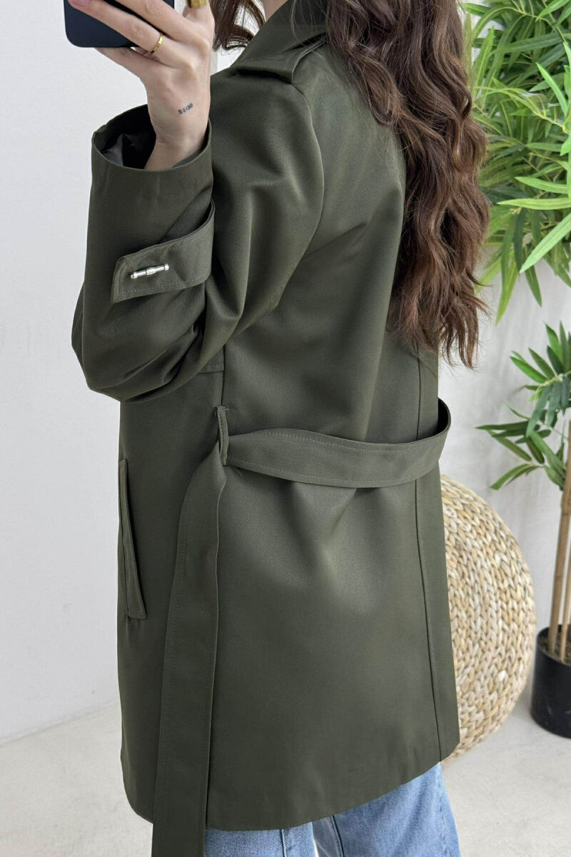 ONE COLOR BUTTONS DETAIL LACING WOMEN JACKET GREEN/JESHILE - 4