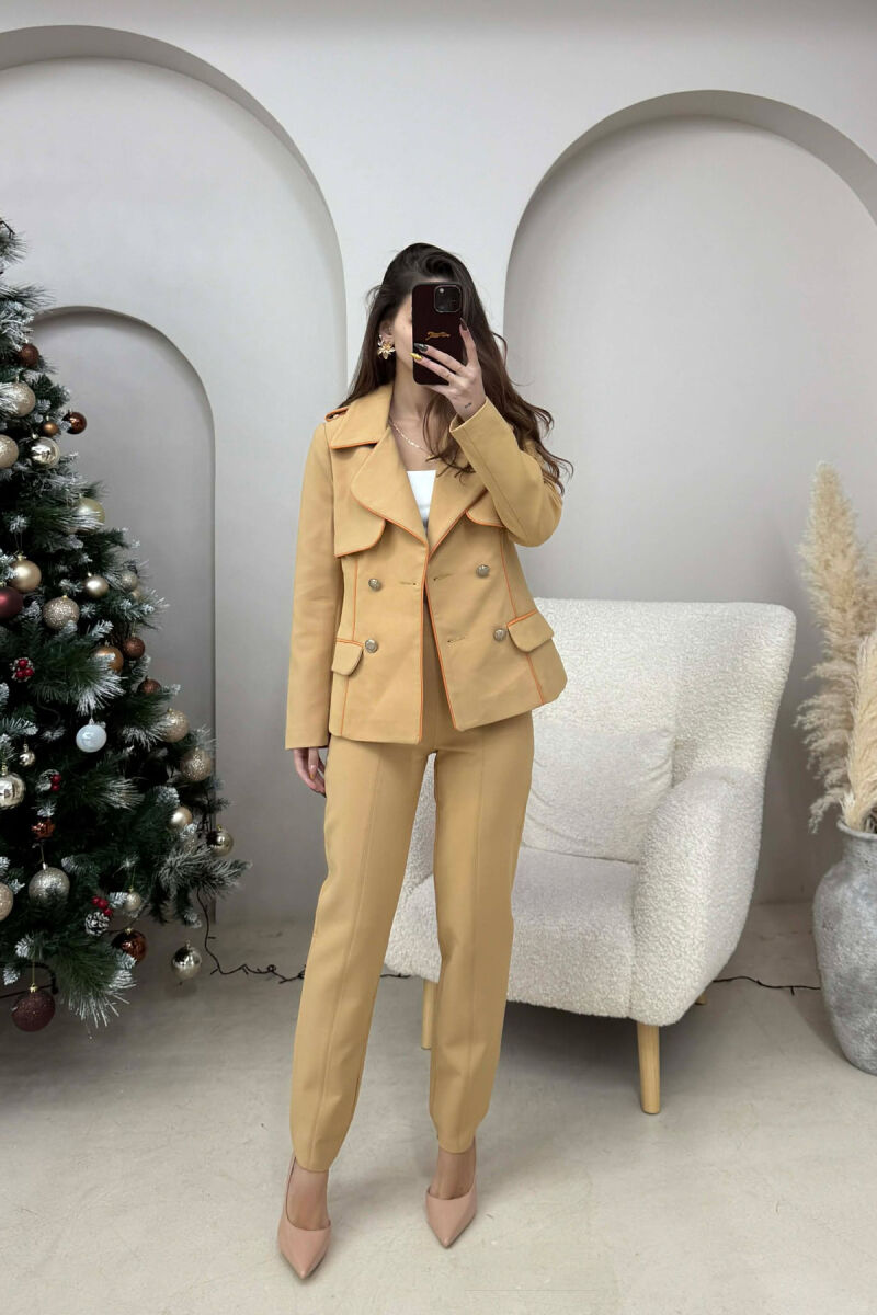 ONE COLOR BUTTONS DETAILS JACKET+TROUSERS WOMEN SET DARK BEIGE/BEZHE ERRET - 1
