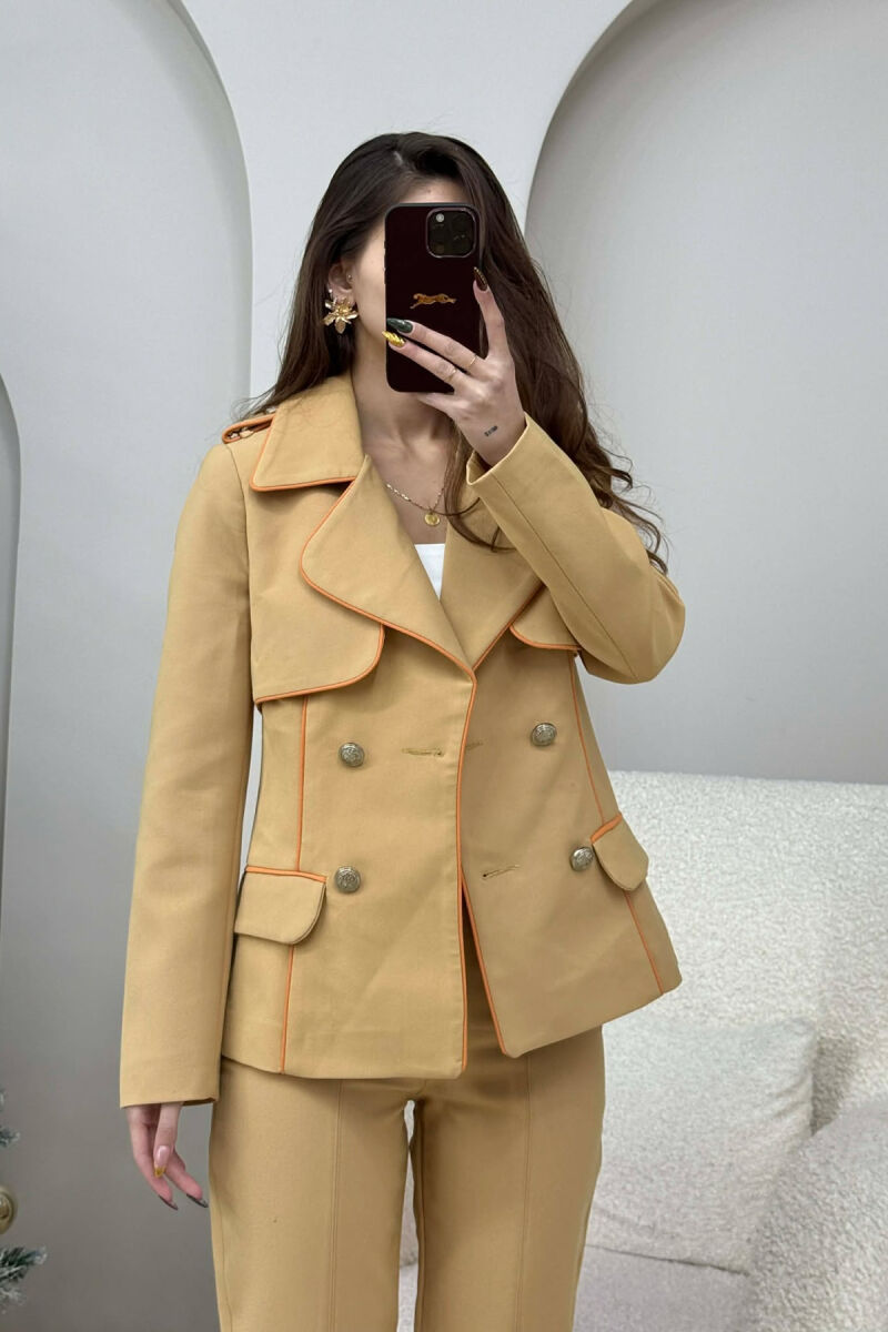 ONE COLOR BUTTONS DETAILS JACKET+TROUSERS WOMEN SET DARK BEIGE/BEZHE ERRET - 2